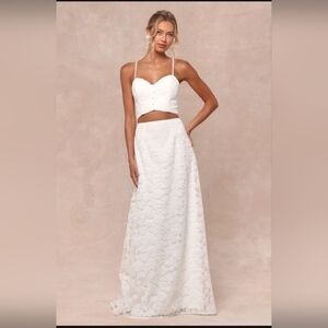 WonderfullyYours White Tulle Embroidered Two-Piece Maxi Dress! Size Medium NWT